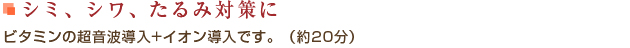 シミ、シワ、たるみ対策に。ビタミンの超音波導入+イオン導入です。（約20分）